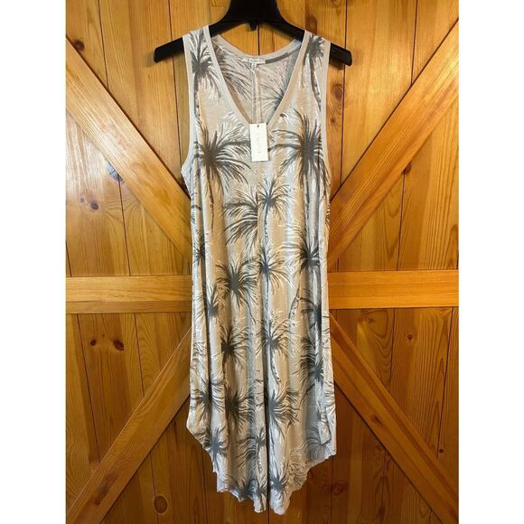 Z Supply Tan White Brown Palm Print Midi Tank Dress NWT Size Large (5227) - Picture 1 of 6
